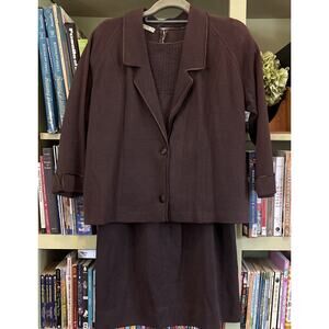 Galerie Pink Skirt Suit Size 100% Wool Italy Shell Jacket 3 Piece Brown Vintage